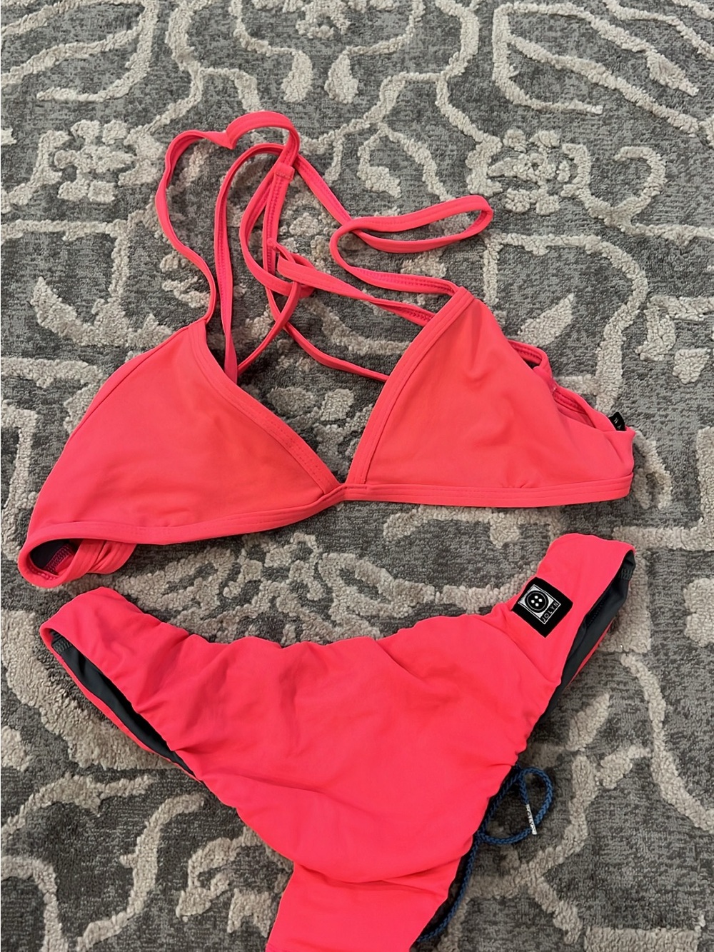 Jolyn Clothing Coral Pink Strappy Triangle Bikini Set